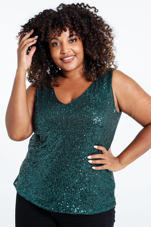 Top sans manches à paillettes-Paprika-1