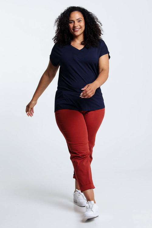 T-shirt uni en viscose-Paprika-6