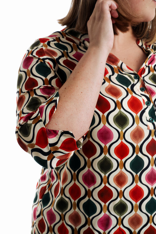 Blouse en viscose imprimé graphique-Paprika-5
