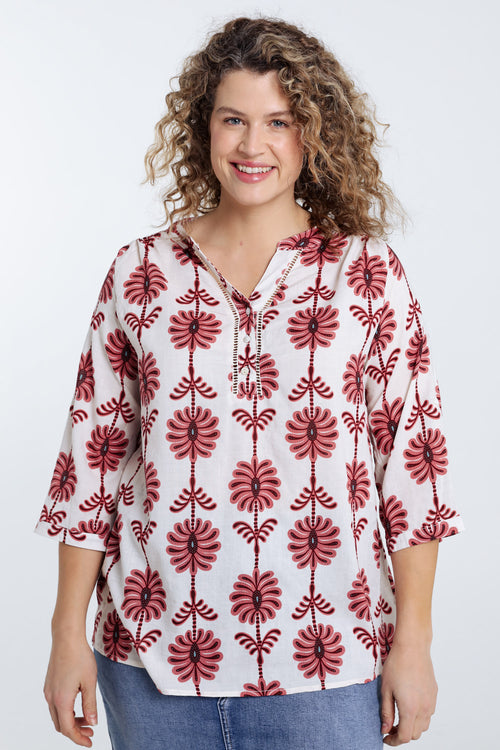Blouse détail ajouré imprimé bicolore-Paprika-1