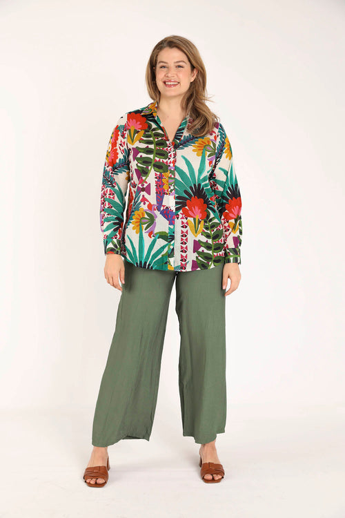 Chemisier en coton imprimé tropical-Paprika-7