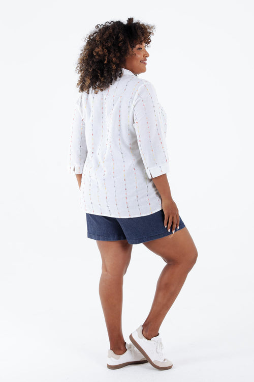 Chemise en gaze de coton rayures multicolores-Paprika-2