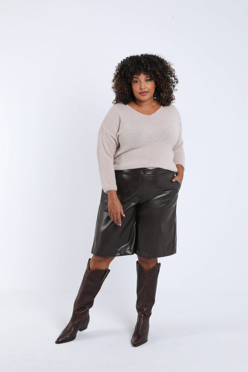 Bermuda effet cuir uni-Paprika-8