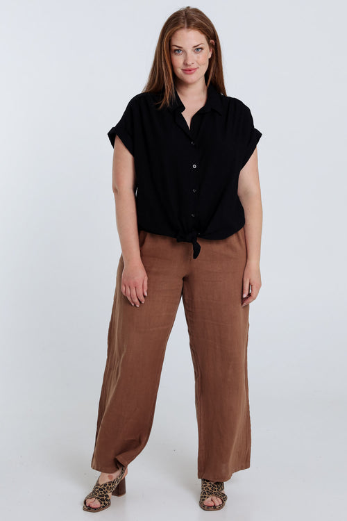 Chemisier noué en viscose uni-Paprika-7