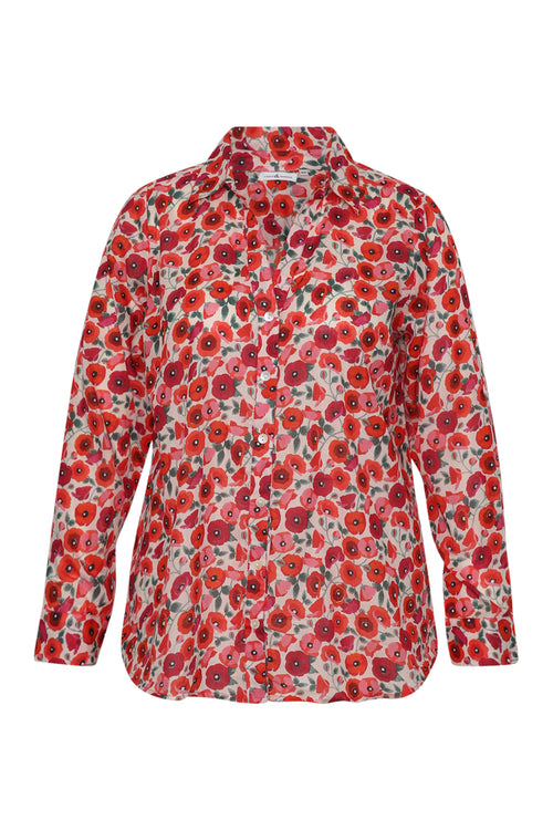 Chemisier en coton imprimé coquelicots-Paprika-8