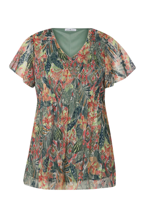 Tunique en dentelle plissée imprimé floral-Paprika-10