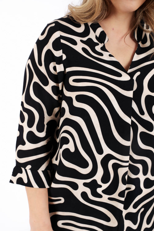 Blouse en viscose imprimé graphique bicolore-Paprika-5