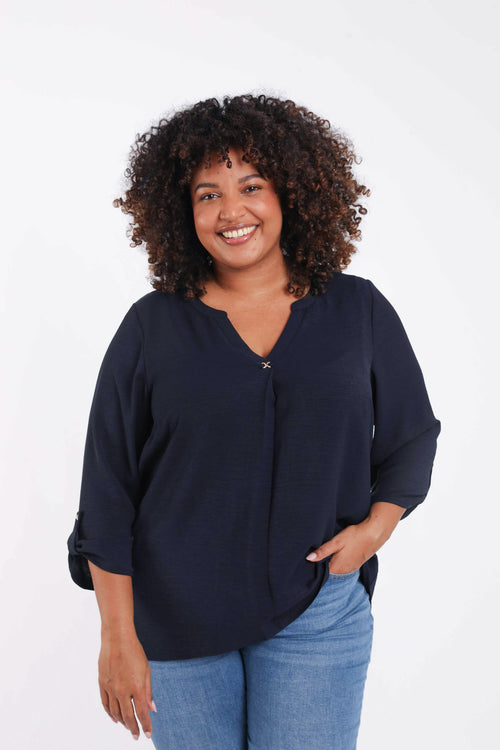 Blouse unie détail bijoux-Paprika-1