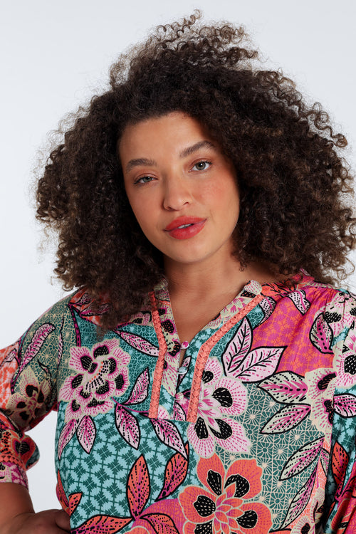 Blouse en viscose imprimé floral-Paprika-4