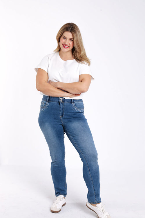 Jeans Louise slim L32 détail strass-Paprika-5