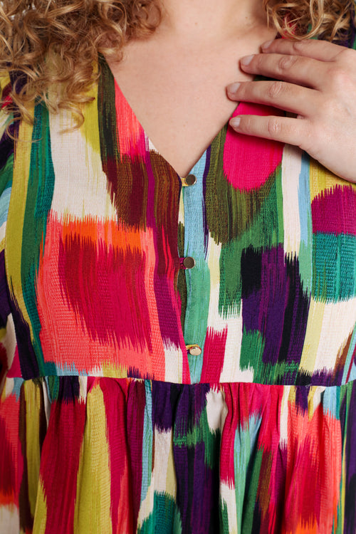 Robe en viscose imprimé graphique-Paprika-6