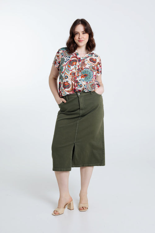 Jupe droite en coton-Paprika-8