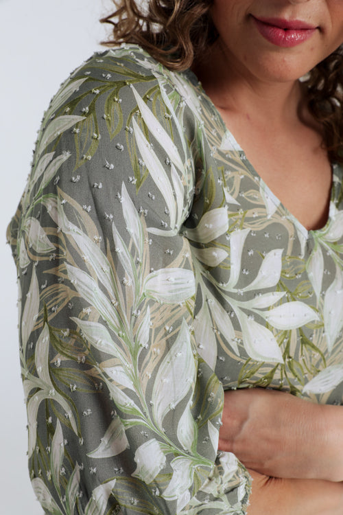 Blouse en viscose imprimé feuillage-Paprika-4