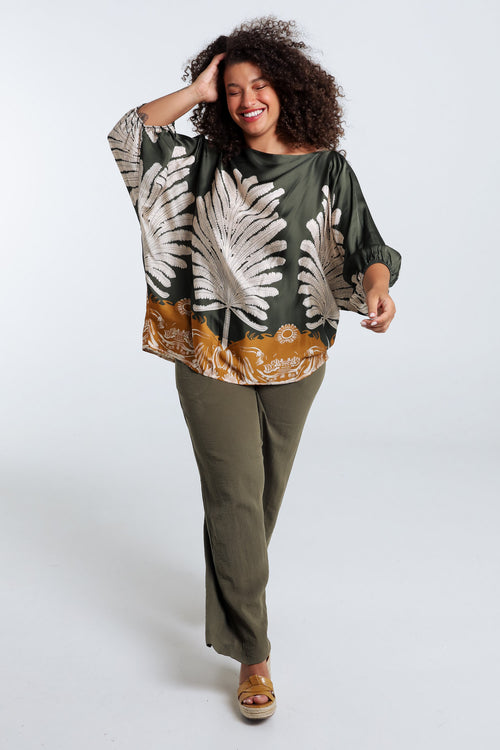 Blouse en viscose imprimé palmes-Paprika-9