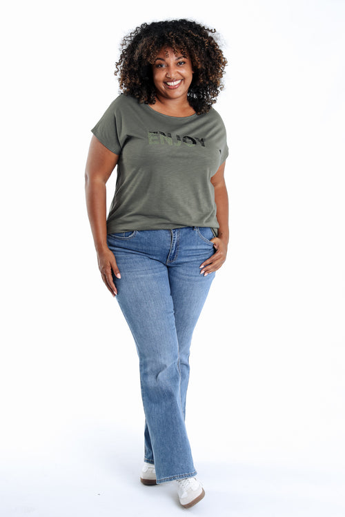 T-shirt en coton uni Enjoy en sequins-Paprika-9
