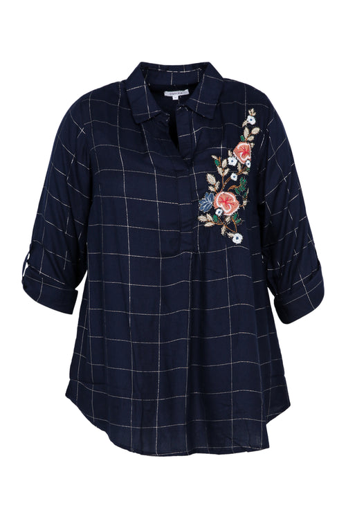 Chemise à carreaux brodée en viscose-Paprika-11