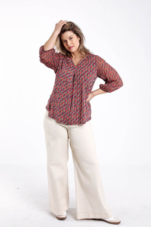 T-shirt en voile imprimé graphique avec lurex-Paprika-9