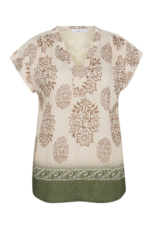 Blouse en viscose imprimé cachemire avec dos filet-Paprika-1