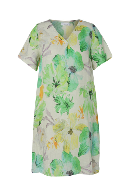 Robe en lin imprimé fleurs-Paprika-10