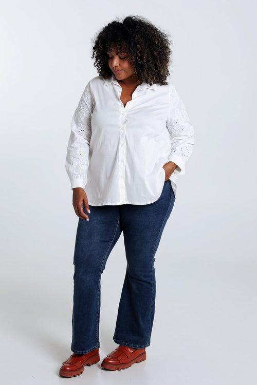 Chemise en coton avec manches brodées-Paprika-9