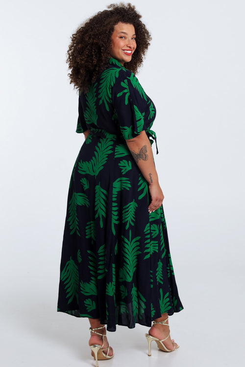 Longue robe en viscose imprimé feuillage-Paprika-2