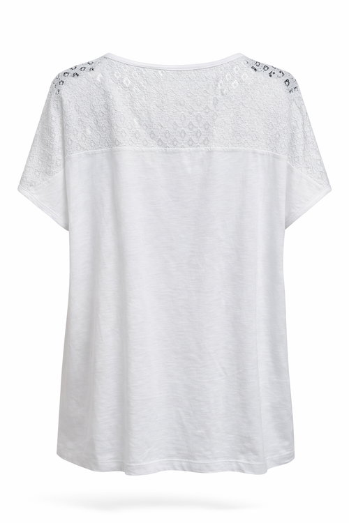 EXCLU SHEEGO - T-shirt en coton et viscose uni avec dentelle-Paprika-11