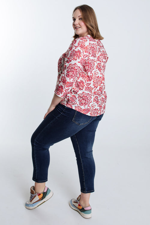 T-shirt brodé imprimé fleurs-Paprika-2
