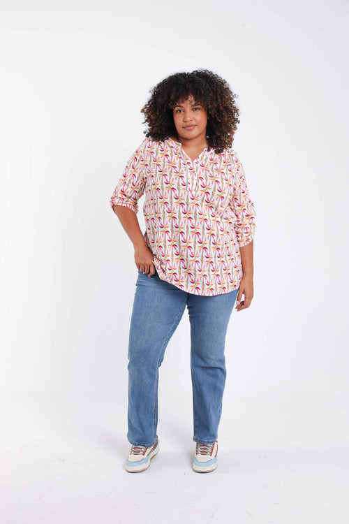 Chemise en coton et viscose imprimé palmiers-Paprika-9