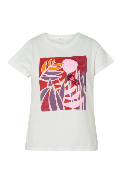 T-shirt en coton dessin coloré et sequins-Paprika-10