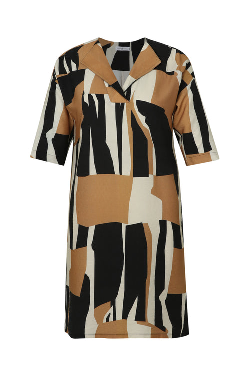Robe en viscose imprimé graphique-Paprika-10