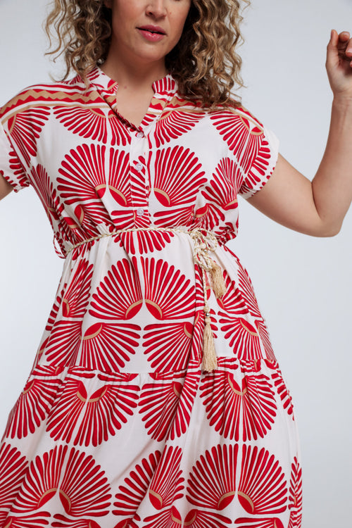Robe longue en viscose imprimé feuillage-Paprika-4
