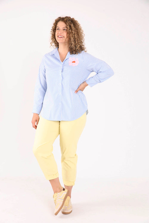 Chemisier en coton rayé avec imprimé fleuri-Paprika-9