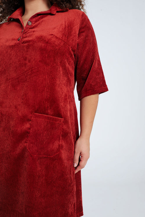 Robe courte unie en velours-Paprika-6