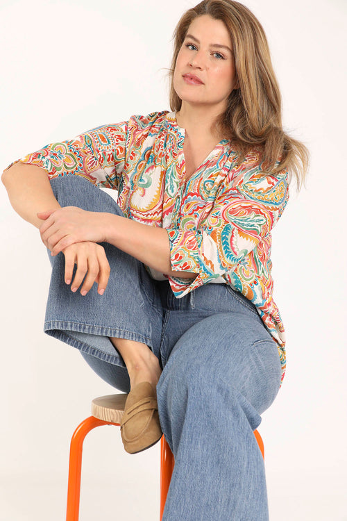 Blouse en viscose imprimé cachemire-Paprika-8