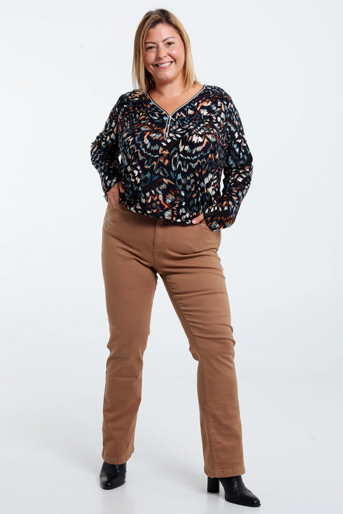 Pantalon flare brodé en coton-Paprika-8