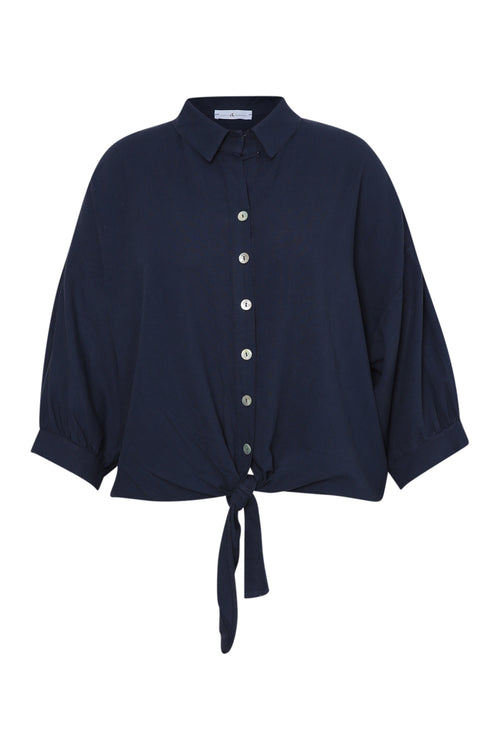 Chemise à nouer en lin et viscose unie-Paprika-7