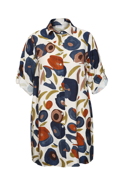 Chemise longue en viscose imprimé coquelicots-Paprika-10