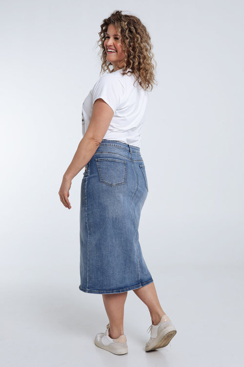 Jupe en jeans avec fente et boutons-Paprika-2