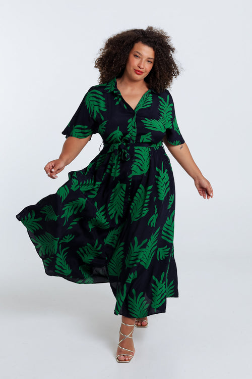 Longue robe en viscose imprimé feuillage-Paprika-7