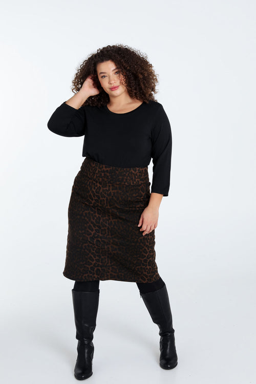 Jupe droite imprimé léopard-Paprika-8