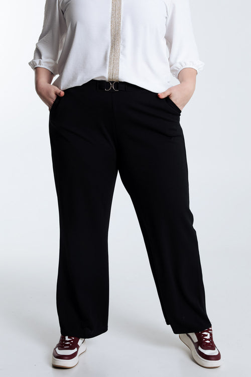 Pantalon large uni avec boucle dorée-Paprika-1