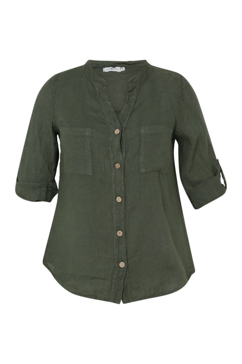 Blouse en lin unie-Paprika-10