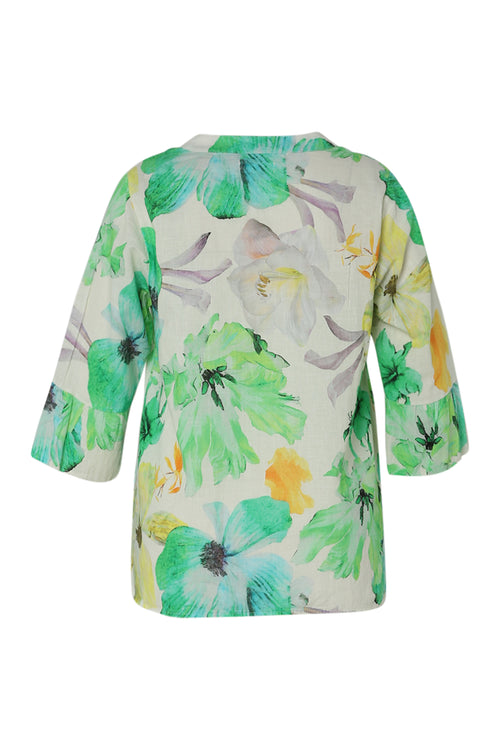 Blouse en lin imprimé floral-Paprika-11