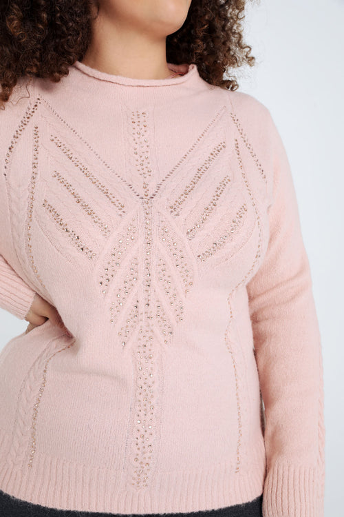 Pull uni torsade et strass-Paprika-5