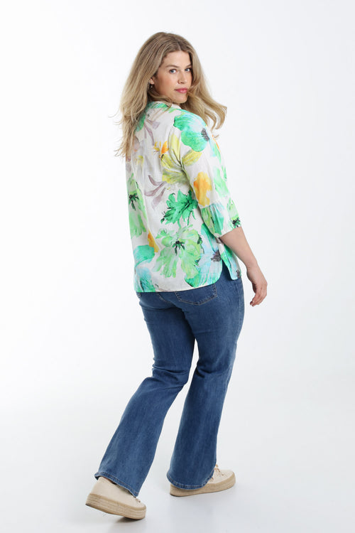 Blouse en lin imprimé floral-Paprika-2