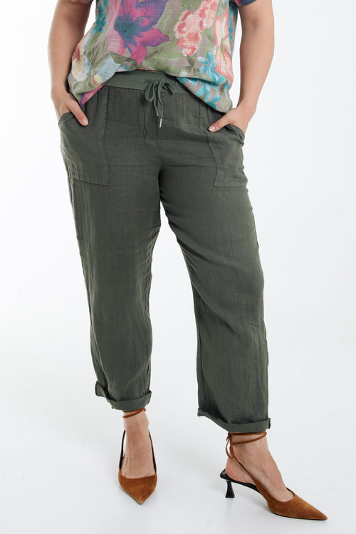 Pantalon 7/8 en lin uni-Paprika-1