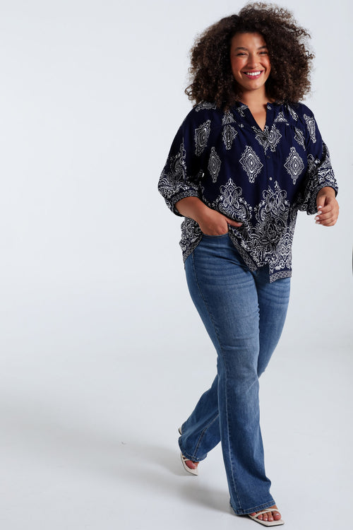 Blouse en viscose imprimé cachemire-Paprika-9
