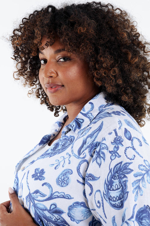 Chemise longue en lin imprimé fleurs indiennes-Paprika-3