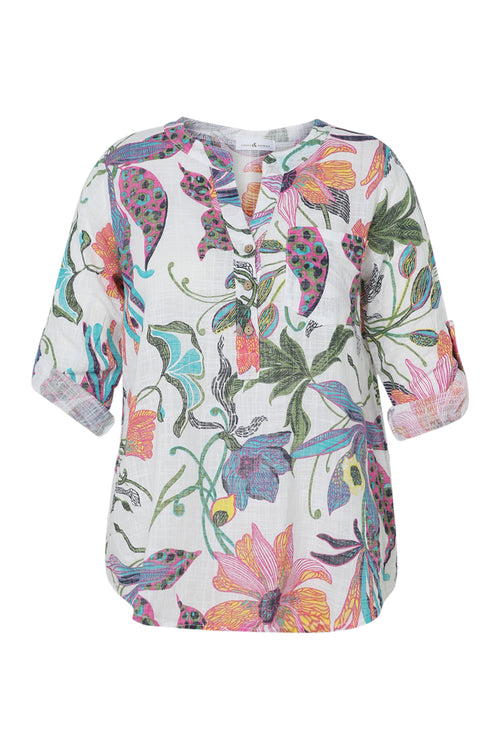 Blouse en gaze de coton imprimé floral-Paprika-10