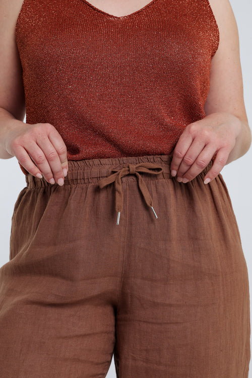 Pantalon en lin uni-Paprika-6